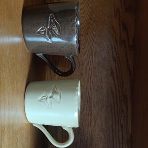 Hearth & Hand Brown and Cream Embossed Mugs